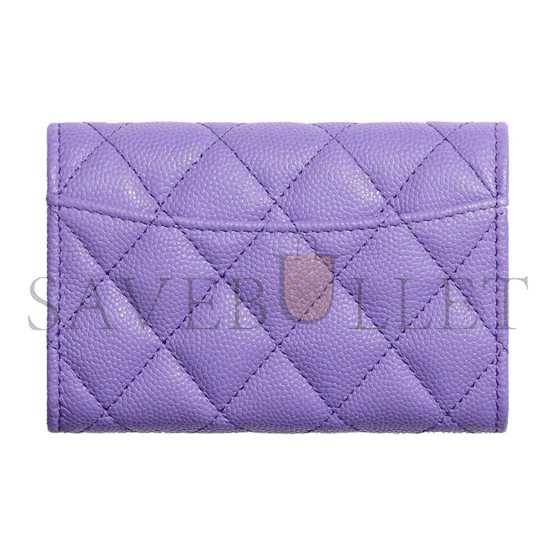 CHANEL CAVIAR QUILTED FLAP CARD HOLDER WALLET PURPLE AP0214 (11.3*7.5*2.5cm)